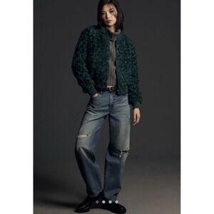 By Anthropologie Curly Faux-Fur jacket (size M) Turquoise